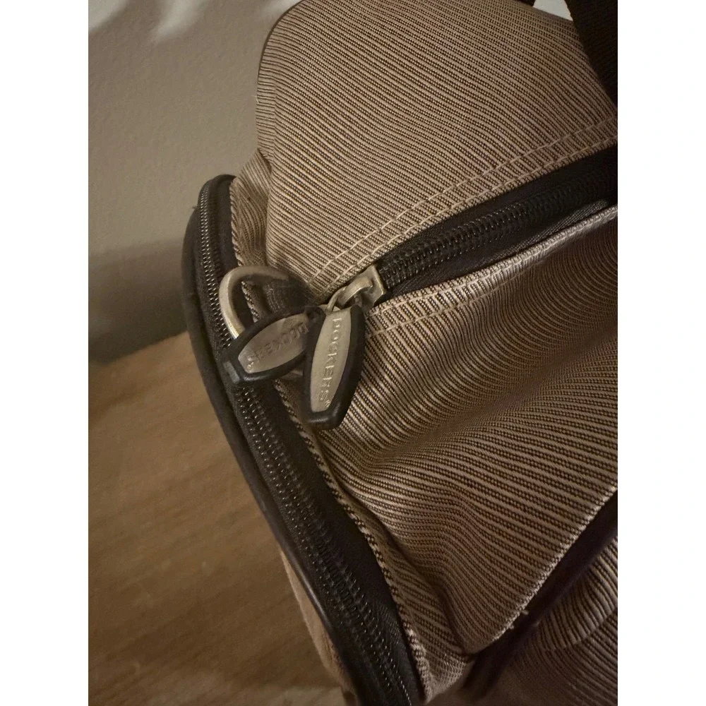 Dockers Travel Duffel Bag Tan Brown Striped Weekend Carry On‎ Gym Bag